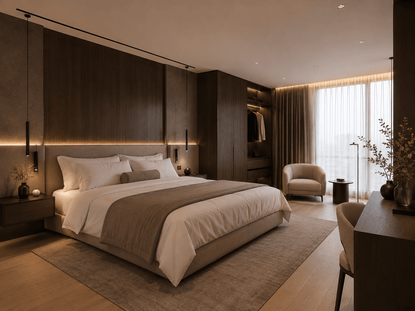 Pokój hotelowy ilustrujący zakres mebli wykonywanych na wymiar